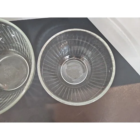 3 PYREX Ribbed Glass Nesting Mixing Bowls 3/6/10 Cups Clear #7401,7402, 7403 USA - Picture 3 of 16